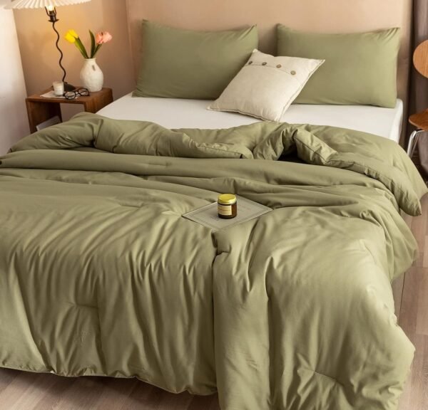 ROSGONIA Queen Comforter Set Olive Green 3pcs Bedding Sets Queen 1 Boho Olive Comforter & 2 Pillowcases - Image 2