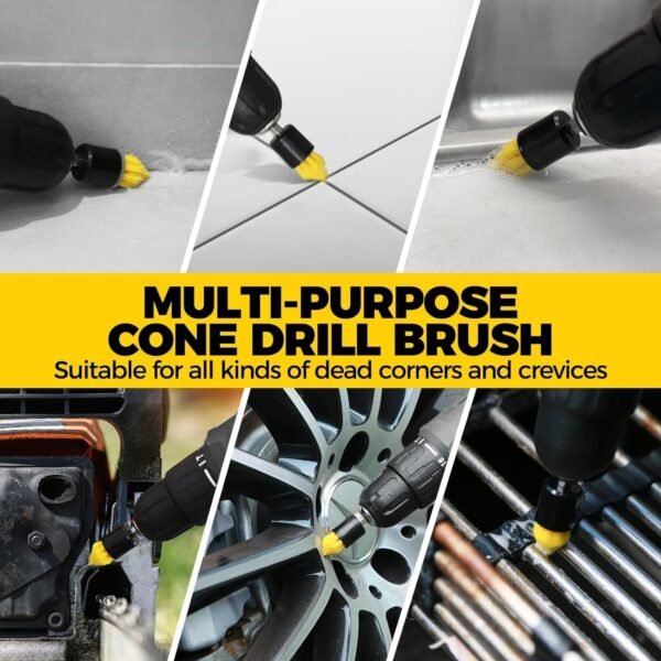 Yellow 5-Pack Drill Brush Set Extended Attachments for All-Purpose Cleaning. - Image 5