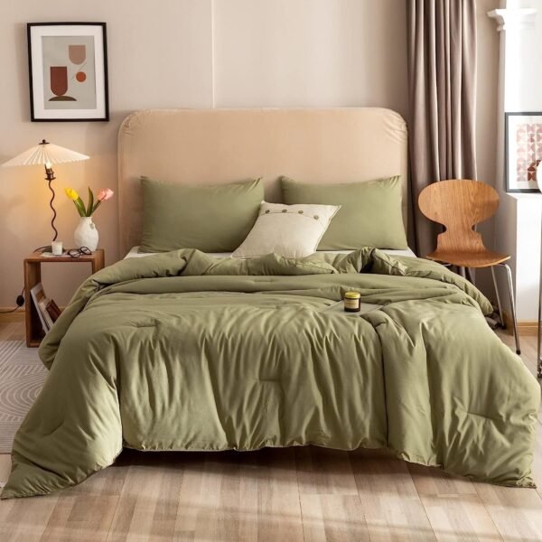 ROSGONIA Queen Comforter Set Olive Green 3pcs Bedding Sets Queen 1 Boho Olive Comforter & 2 Pillowcases - Image 3