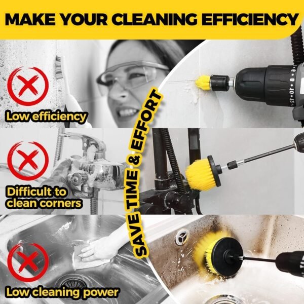 Yellow 5-Pack Drill Brush Set Extended Attachments for All-Purpose Cleaning. - Image 4