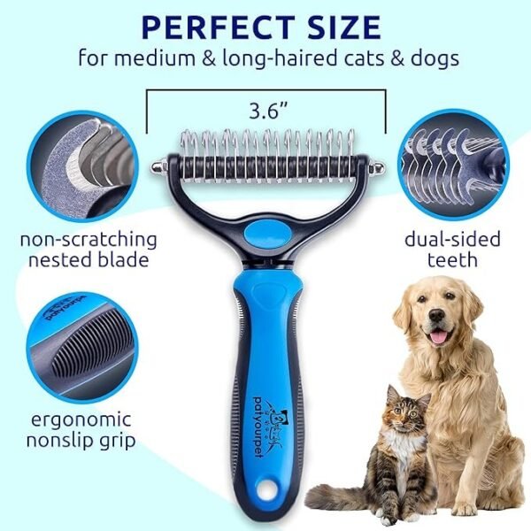 Pat Your Pet Deshedding Brush - Double-Sided Undercoat Rake for Dogs & Cats - Image 2